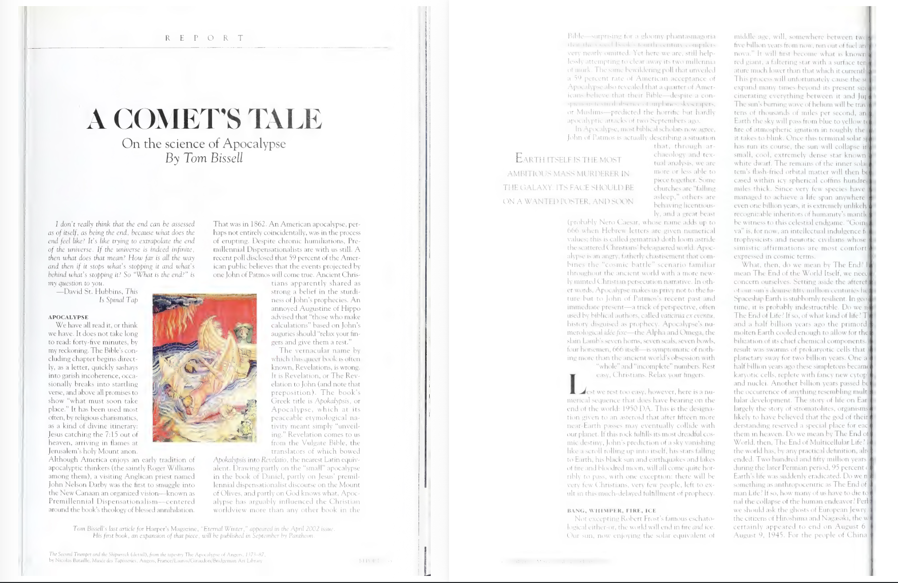 Page from Harper's Magazine February 2003 showing highlighted tinfoil hat reference in the Giggle Factor section of Tom Bissell's A Comet's Tale