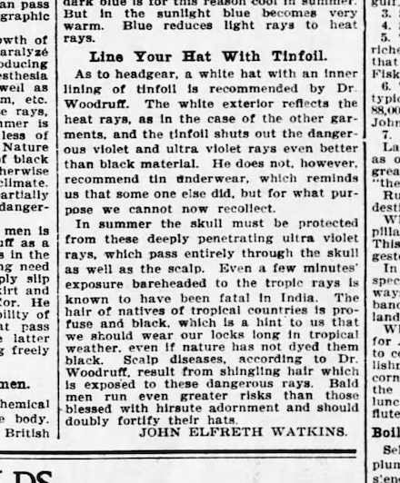 Detail: Illustration captioned THE HAT SHOULD BE LINED WITH TINFOIL