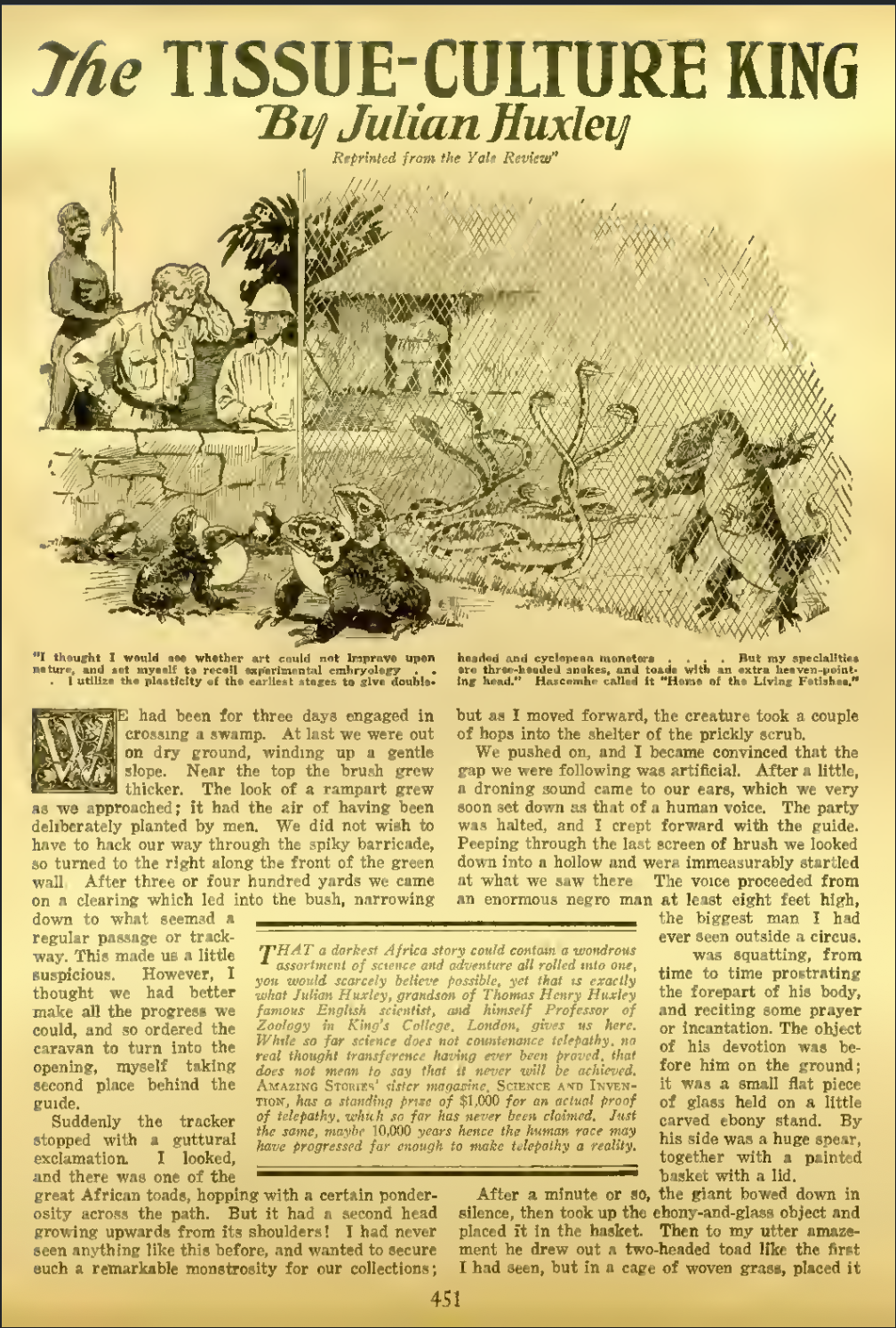 Frank R. Paul's interior illustration for The Tissue-Culture King, Amazing Stories, August 1927, page 451